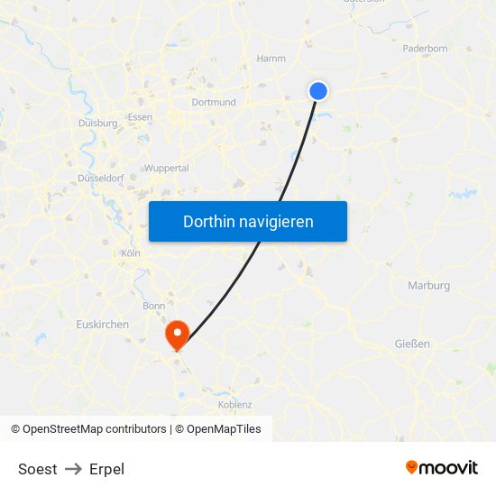 Soest to Erpel map