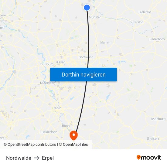 Nordwalde to Erpel map