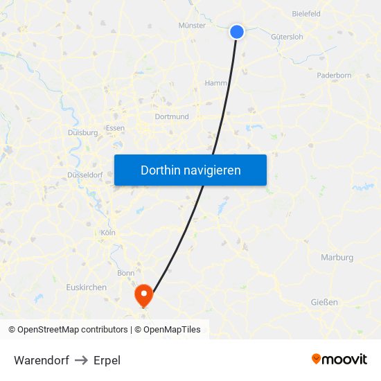 Warendorf to Erpel map