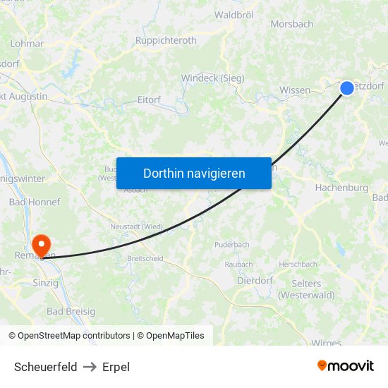 Scheuerfeld to Erpel map