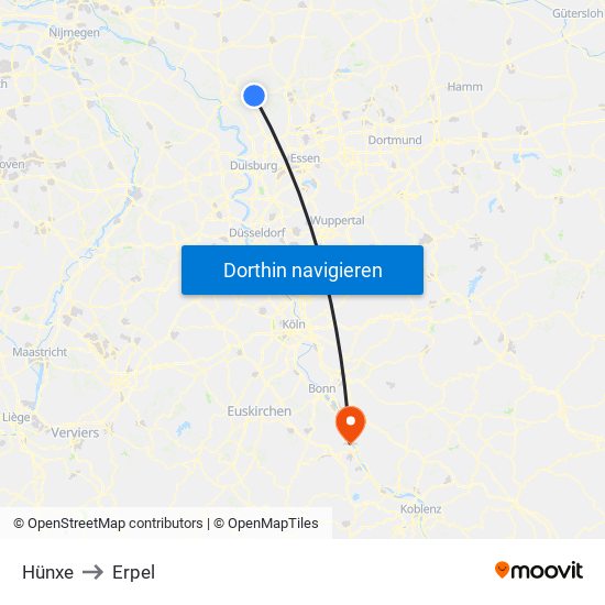 Hünxe to Erpel map