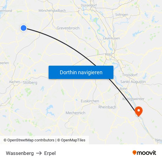 Wassenberg to Erpel map