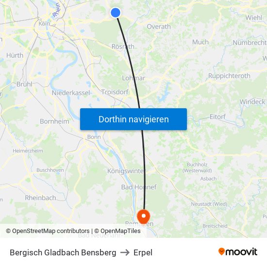 Bergisch Gladbach Bensberg to Erpel map