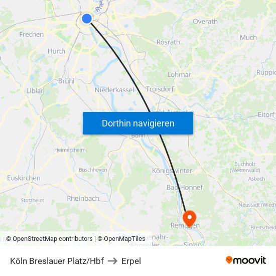 Köln Breslauer Platz/Hbf to Erpel map