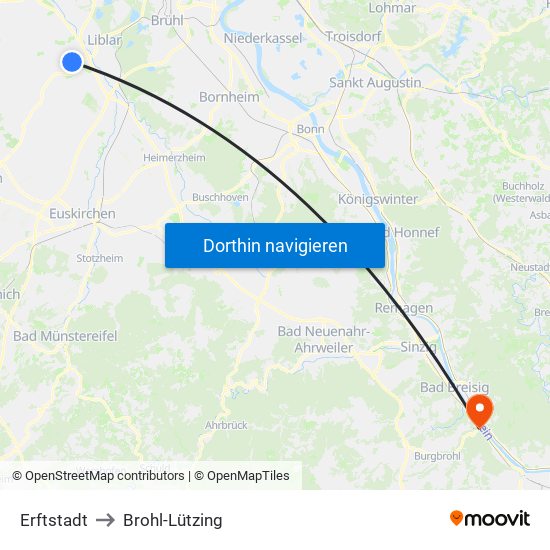 Erftstadt to Brohl-Lützing map