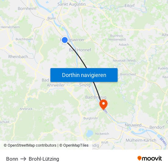 Bonn to Brohl-Lützing map