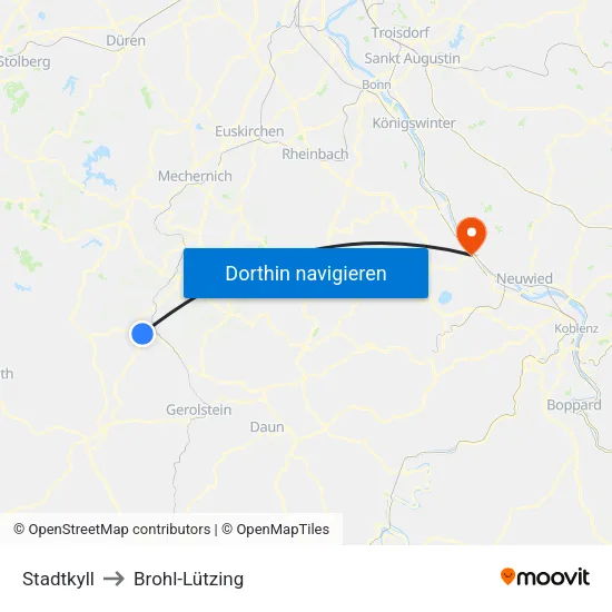 Stadtkyll to Brohl-Lützing map