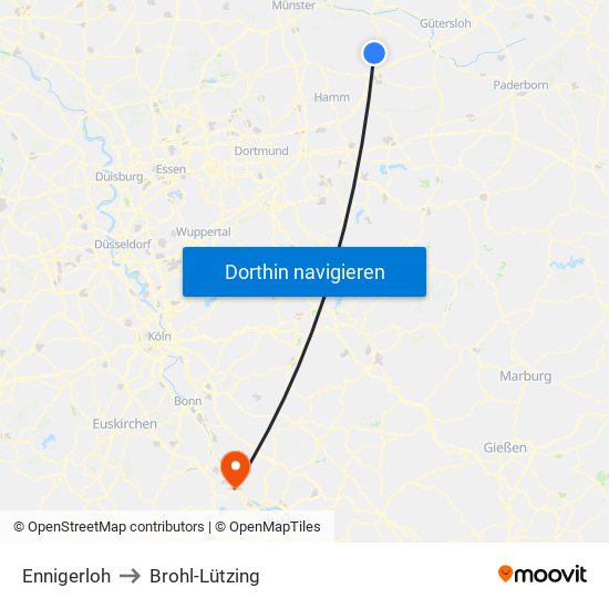 Ennigerloh to Brohl-Lützing map