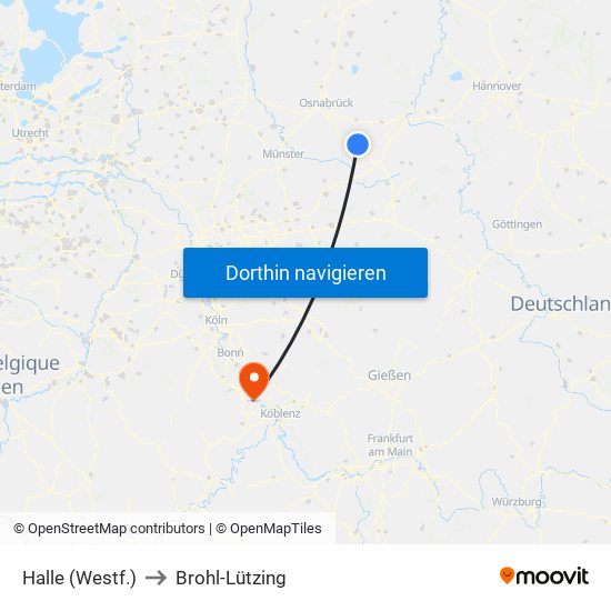 Halle (Westf.) to Brohl-Lützing map