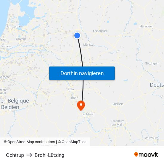 Ochtrup to Brohl-Lützing map