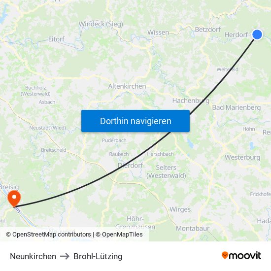 Neunkirchen to Brohl-Lützing map