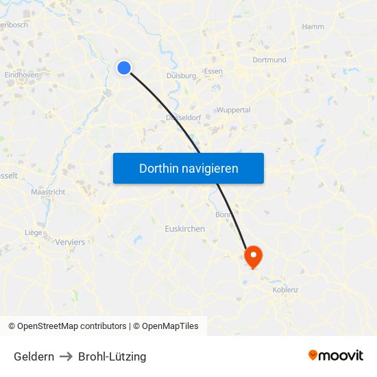 Geldern to Brohl-Lützing map