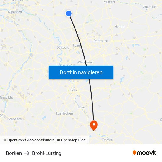 Borken to Brohl-Lützing map
