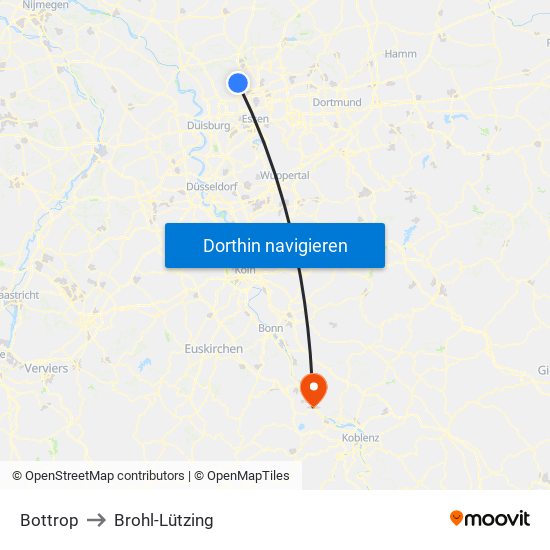 Bottrop to Brohl-Lützing map