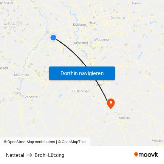 Nettetal to Brohl-Lützing map