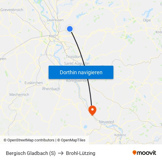 Bergisch Gladbach (S) to Brohl-Lützing map