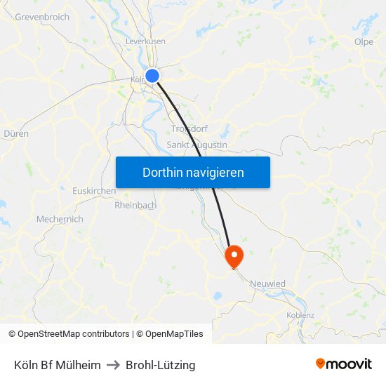 Köln Bf Mülheim to Brohl-Lützing map