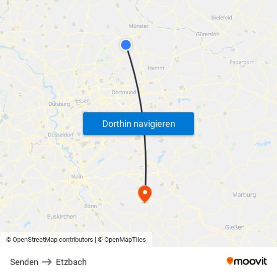 Senden to Etzbach map