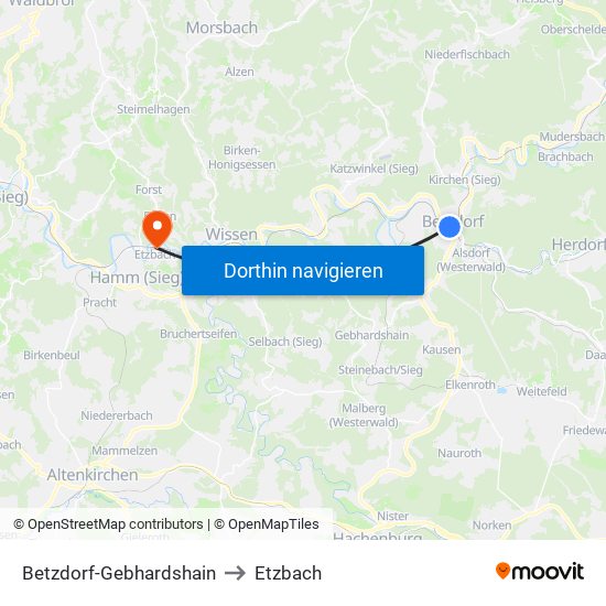Betzdorf-Gebhardshain to Etzbach map