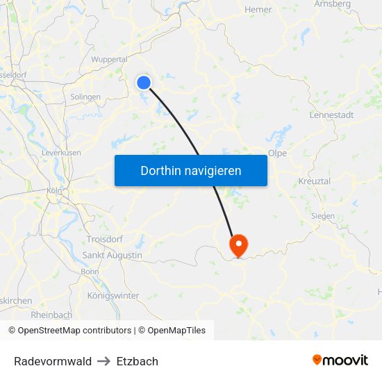 Radevormwald to Etzbach map