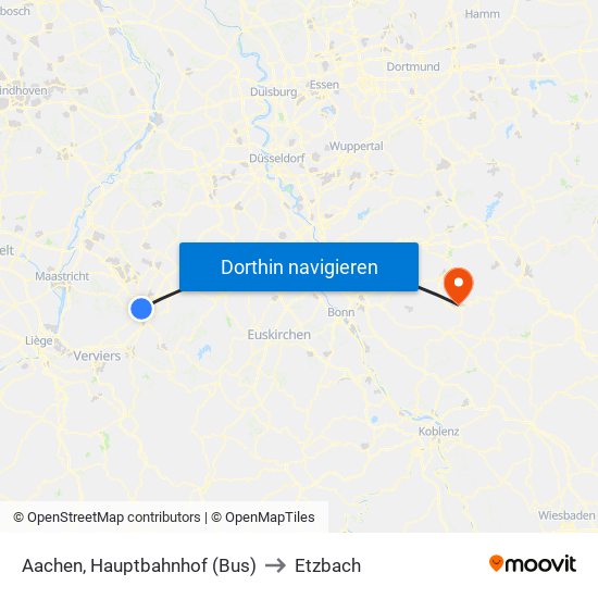 Aachen, Hauptbahnhof (Bus) to Etzbach map