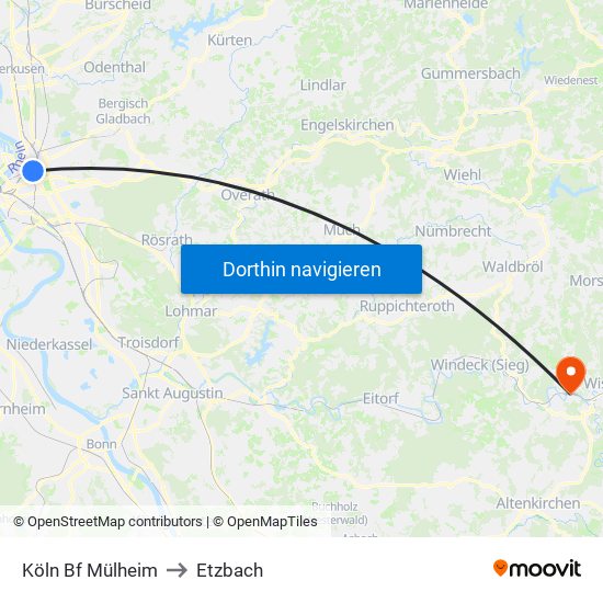 Köln Bf Mülheim to Etzbach map
