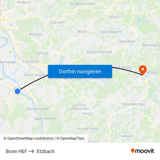 Bonn Hbf to Etzbach map