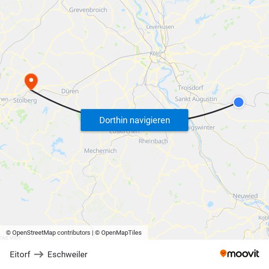 Eitorf to Eschweiler map