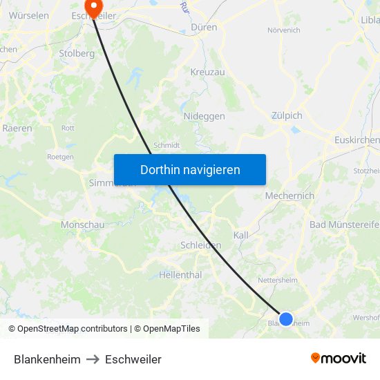 Blankenheim to Eschweiler map