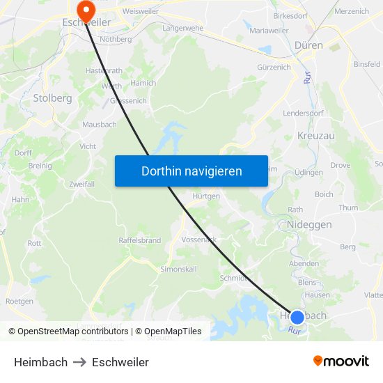 Heimbach to Eschweiler map