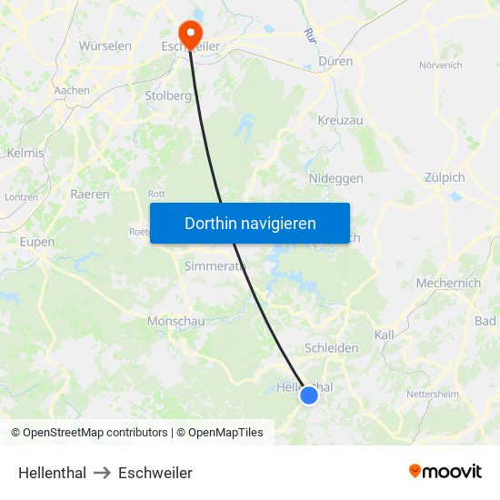 Hellenthal to Eschweiler map