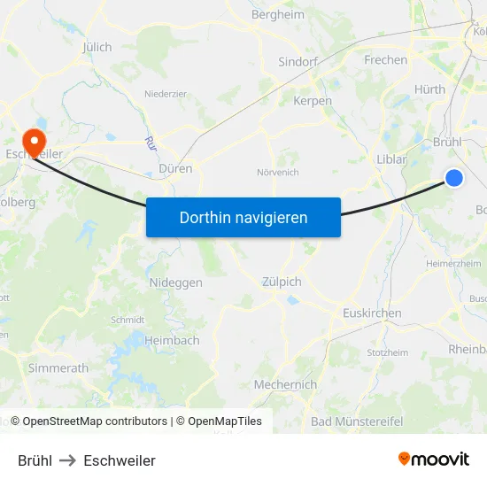 Brühl to Eschweiler map
