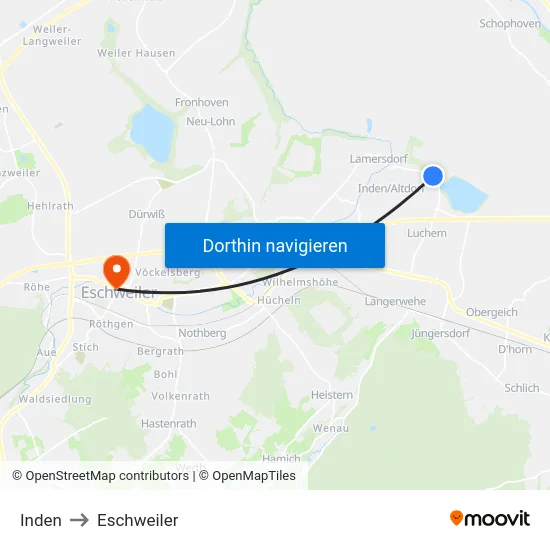 Inden to Eschweiler map