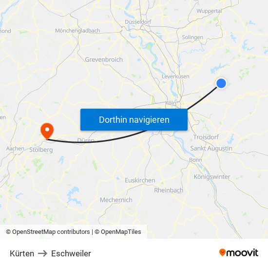 Kürten to Eschweiler map