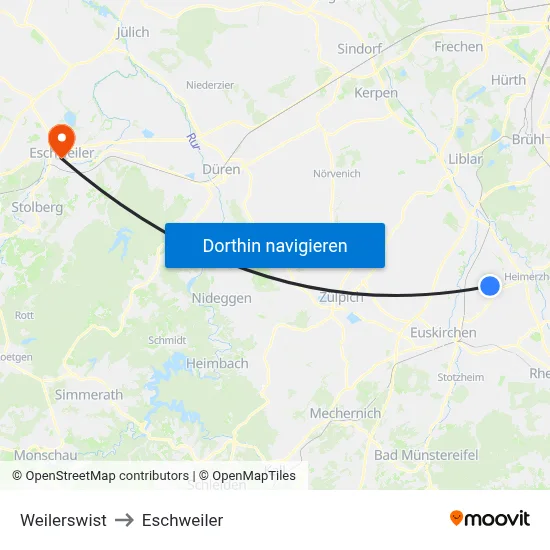 Weilerswist to Eschweiler map