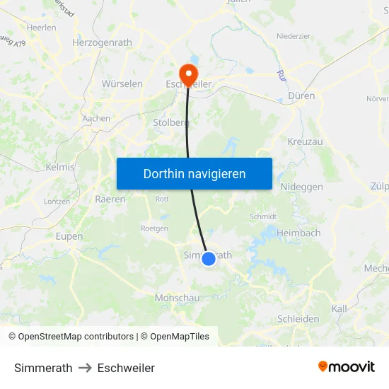Simmerath to Eschweiler map