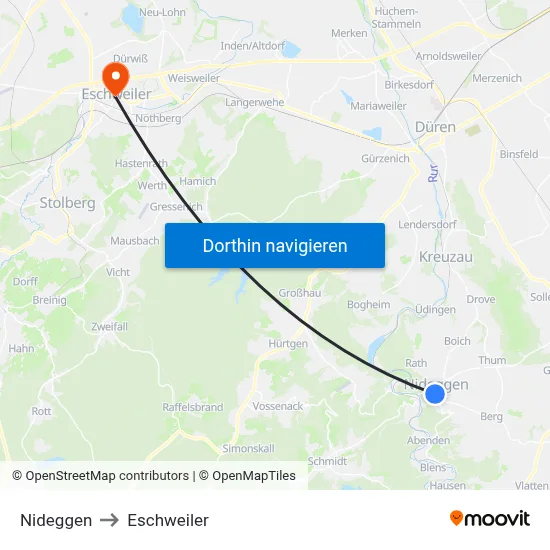Nideggen to Eschweiler map