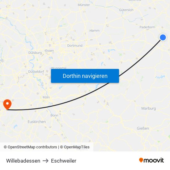 Willebadessen to Eschweiler map