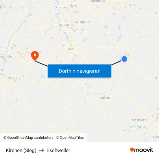 Kirchen (Sieg) to Eschweiler map