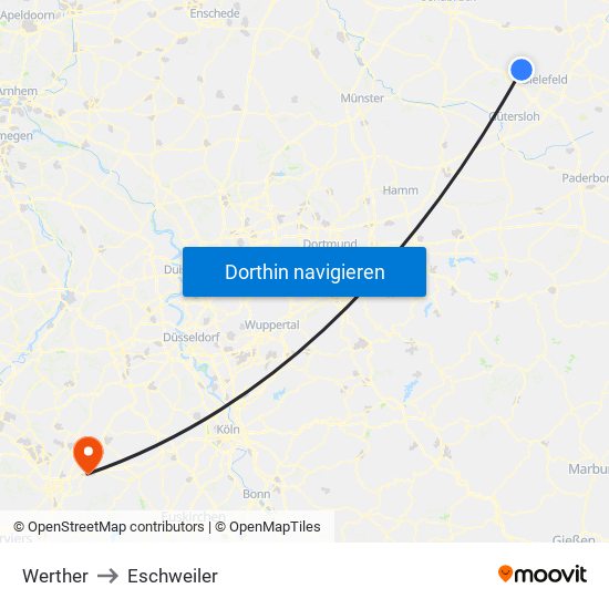 Werther to Eschweiler map