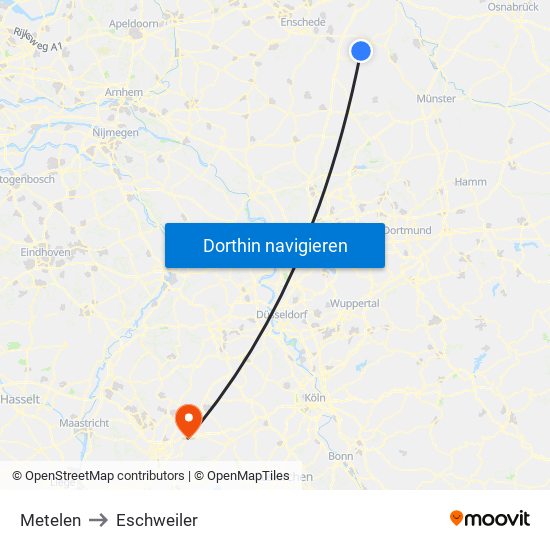 Metelen to Eschweiler map