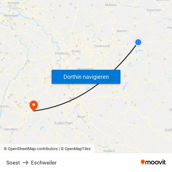 Soest to Eschweiler map