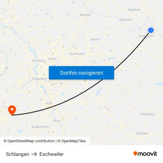 Schlangen to Eschweiler map