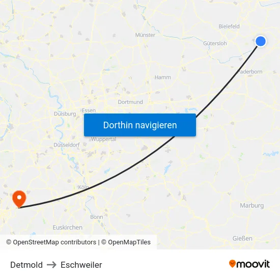 Detmold to Eschweiler map