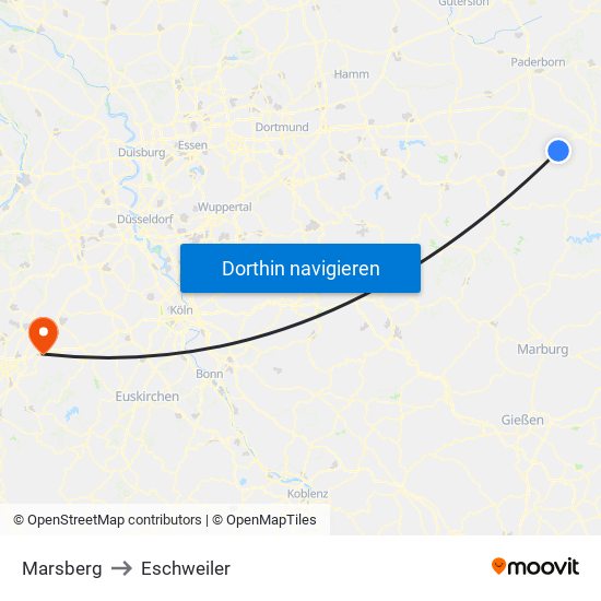 Marsberg to Eschweiler map