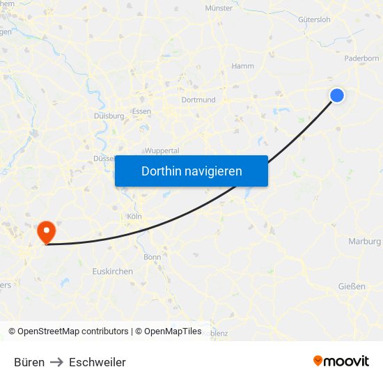 Büren to Eschweiler map