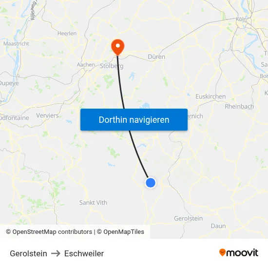 Gerolstein to Eschweiler map