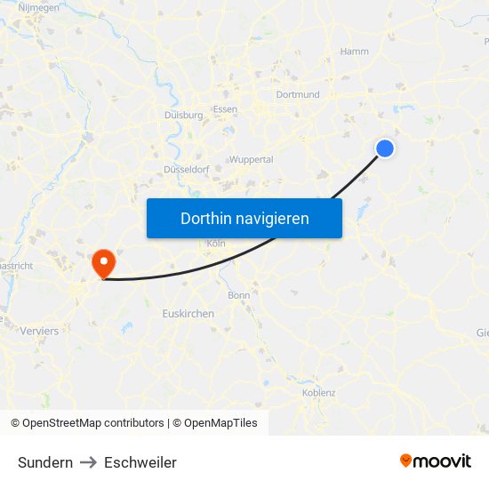 Sundern to Eschweiler map