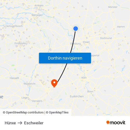 Hünxe to Eschweiler map