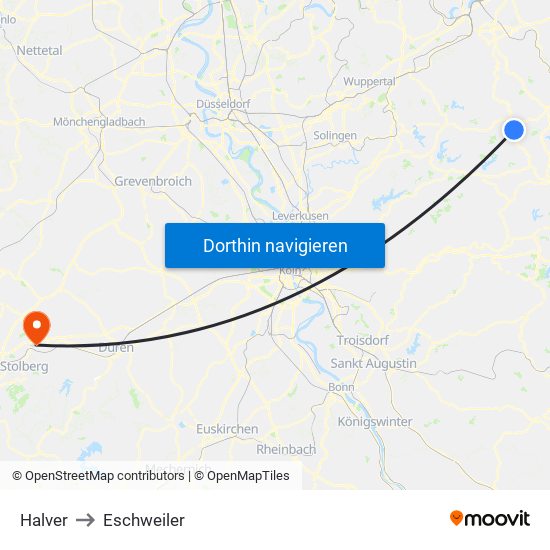 Halver to Eschweiler map